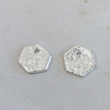 Sterling Silver Textured Hexagon Charm Hoops, 5 of 8