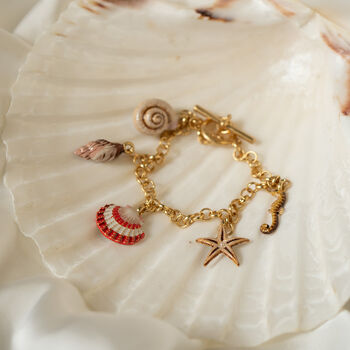 Hand Painted Shell Charm Bracelet With Five Charms, 2 of 7