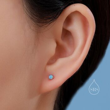 Blue Opal Screw Back Earrings In Sterling Silver, 8 of 12