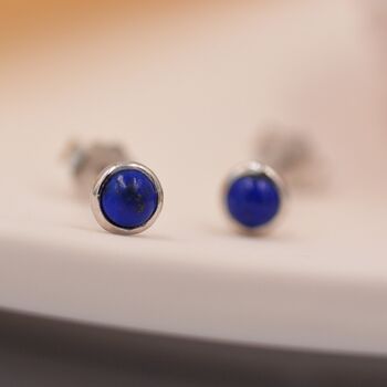 Natural Lapis Lazuli Stud Earrings In Sterling Silver, 4 of 11