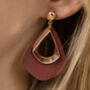 Red Tear Drop Natural Wood Earrings, thumbnail 1 of 2