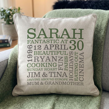Personalised 30th Birthday Word Art Cushion, 2 of 8