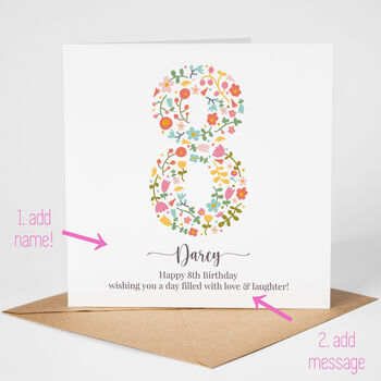 Floral Fun Personalised 8th Birthday Card, 2 of 5