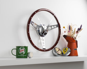 Classic Car Walnut Steering Wheel Wall Clock, 4 of 12