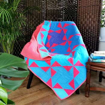 Large Pinwheel Handmade Patchwork Quilt For Living Room, 10 of 11