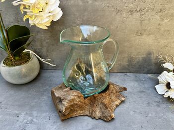 22cm Handmade Molten Glass Wine Jug Natural Teak Root Wooden, 12 of 12