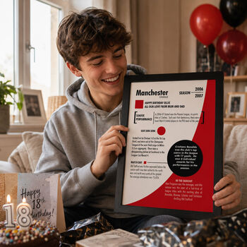 Personalised Birth Year Print Birthday Gift For Manchester United Fan, 3 of 8