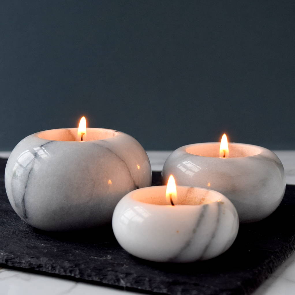 Set Of Three Marble Tealight Holders By The Alphabet Gift Shop