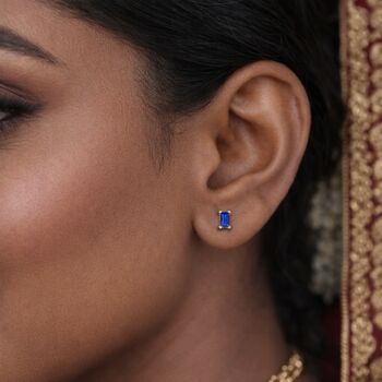 Sterling Silver Sapphire Baguette Stud Earrings – 6mm X 4mm, 2 of 8