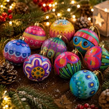Hand Painted Patterned Baubles Set Of Three, 4 of 4