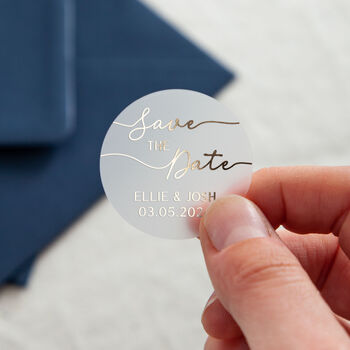 Minimal Script Save The Date Foiled Wedding Stickers, 3 of 4