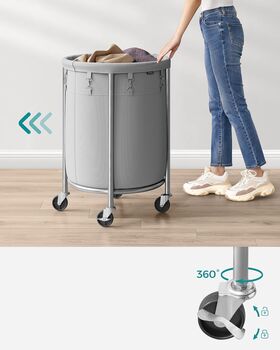 Laundry Basket On Wheels Round 110 L Removable Bag, 6 of 12