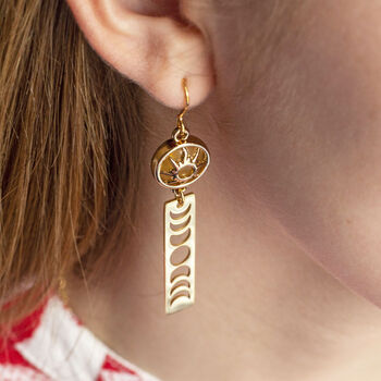 Sun And Moon Phases Long Drop Earrings, 4 of 12