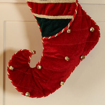 Personalised Luxury Elf Boot Stocking With Bells, 6 of 7