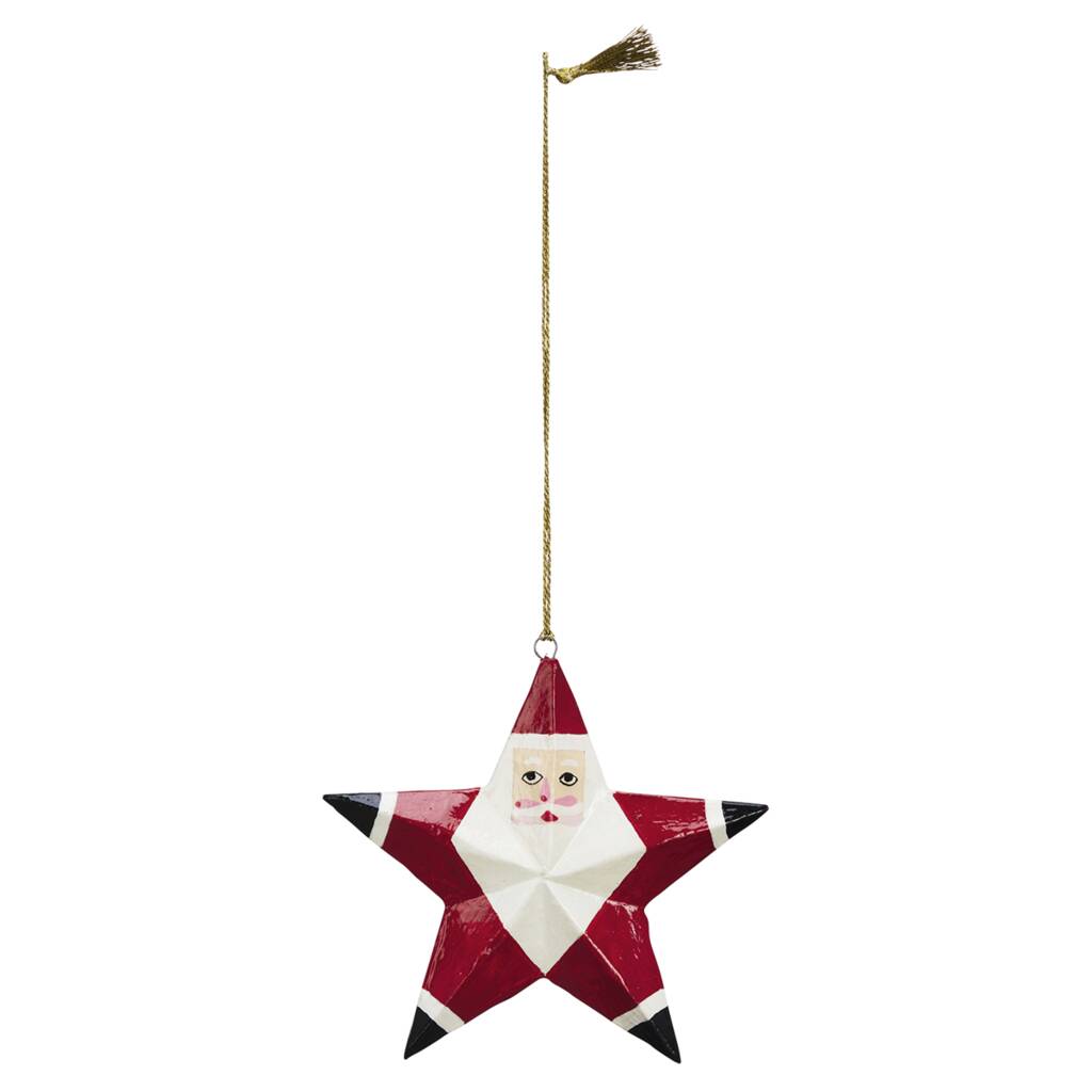 Hand Painted Wooden Santa Christmas Tree Ornament