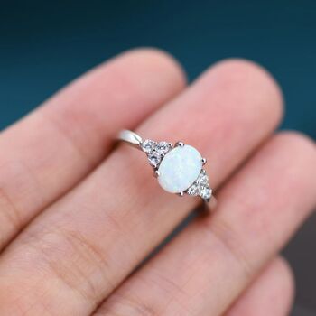 Delicate Oval Opal Ring In Sterling Silver, 7 of 12