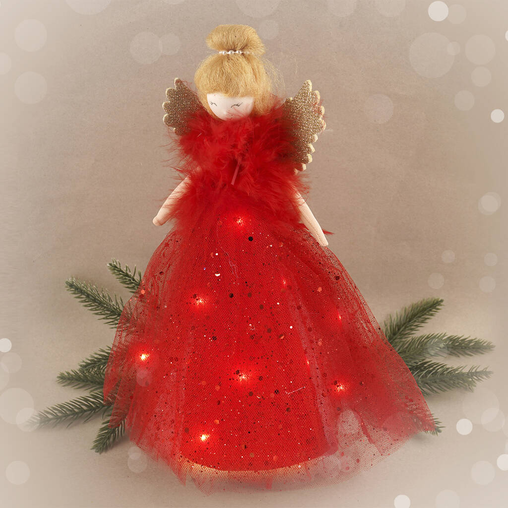 Large Light Up Red Angel Christmas Tree Topper, 1 of 7