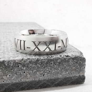 Men's Roman Numerals Personalised Silver Ring, 4 of 8