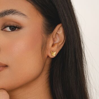 Butterfly Stud Earrings 18k Gold Plated, 7 of 8
