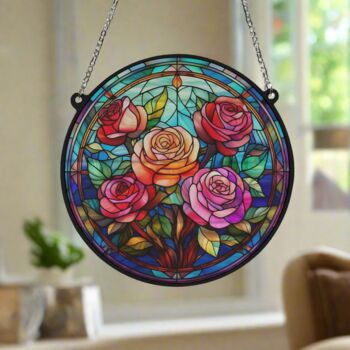 Roses Stained Glass Effect Suncatcher, 3 of 5