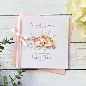 Handmade Wedding Day Card, Floral Wedding Ring Design, 4 of 6