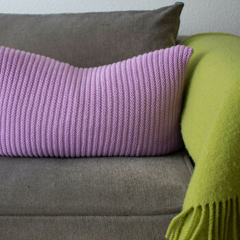 Hand Knit Simple Stitch Cushion In Lavender, 5 of 5