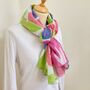 100% Organic Cotton Pink And Green Retro Poppy Scarf, thumbnail 3 of 7