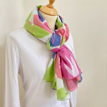 100% Organic Cotton Pink And Green Retro Poppy Scarf, 3 of 7