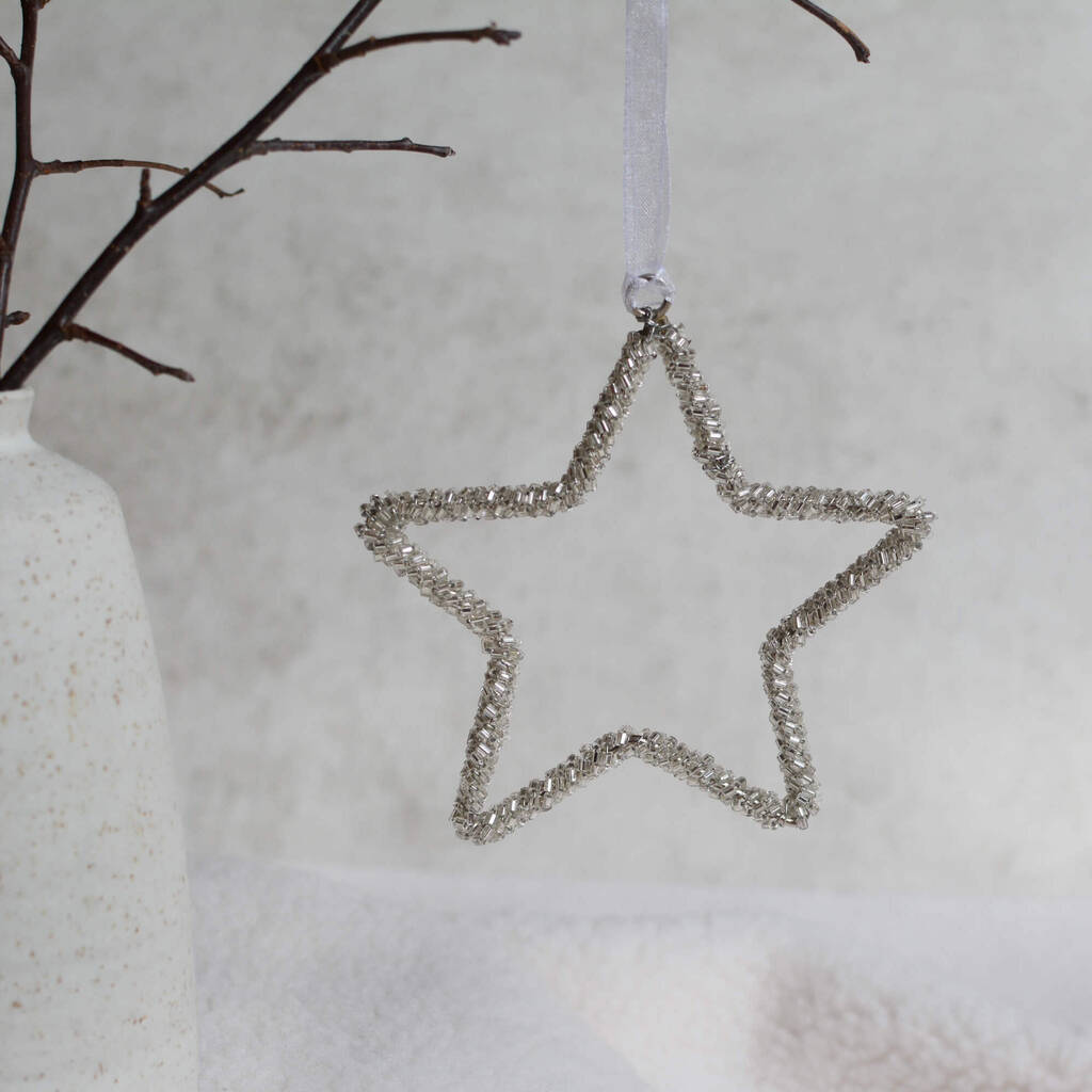 Beaded Star Christmas Decoration, Hanging Tree Ornament By littlenestbox