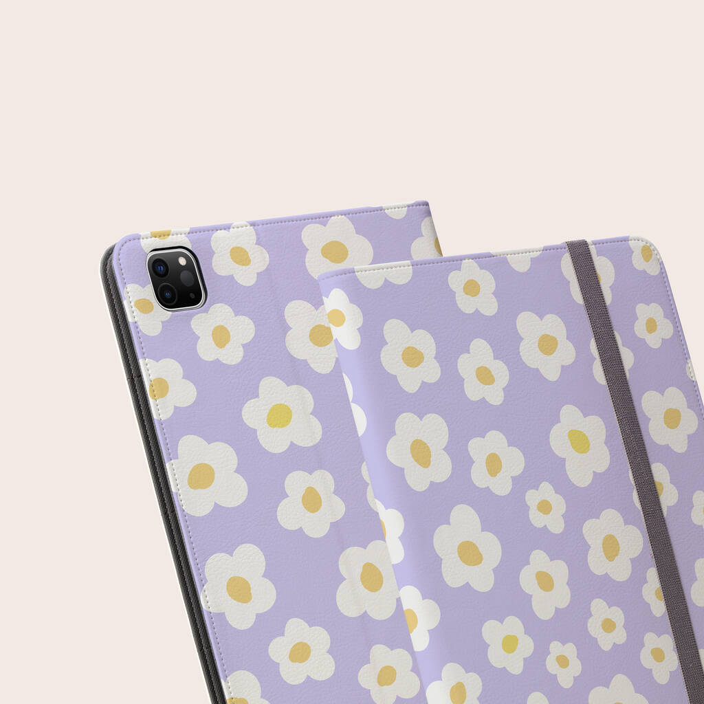 Purple Retro Flowers Vegan Leather iPad Pro Case, 1 of 7