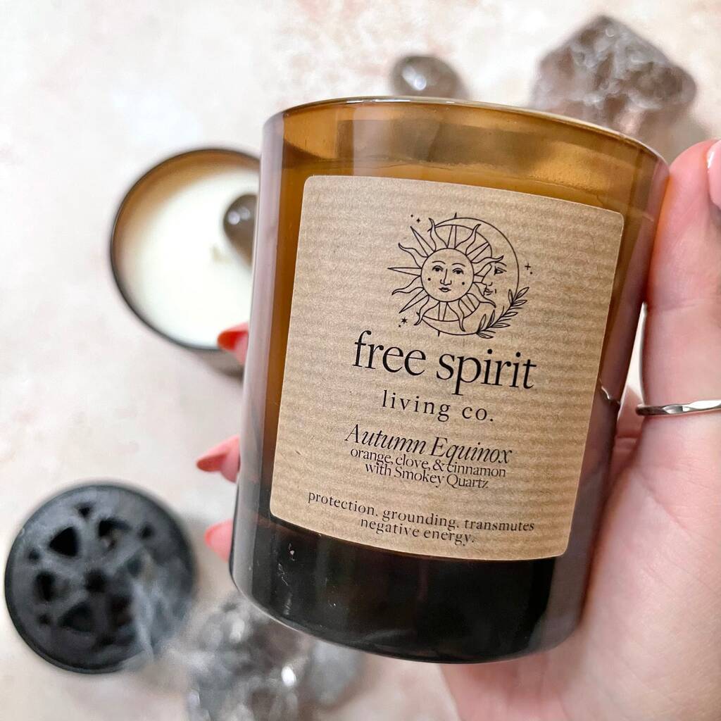 Autumn Equinox Crystal Candle In Amber Glass By Free Spirit Living Co
