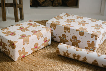 Personalised Christmas Gingerbread Man Wrapping Paper, 6 of 9