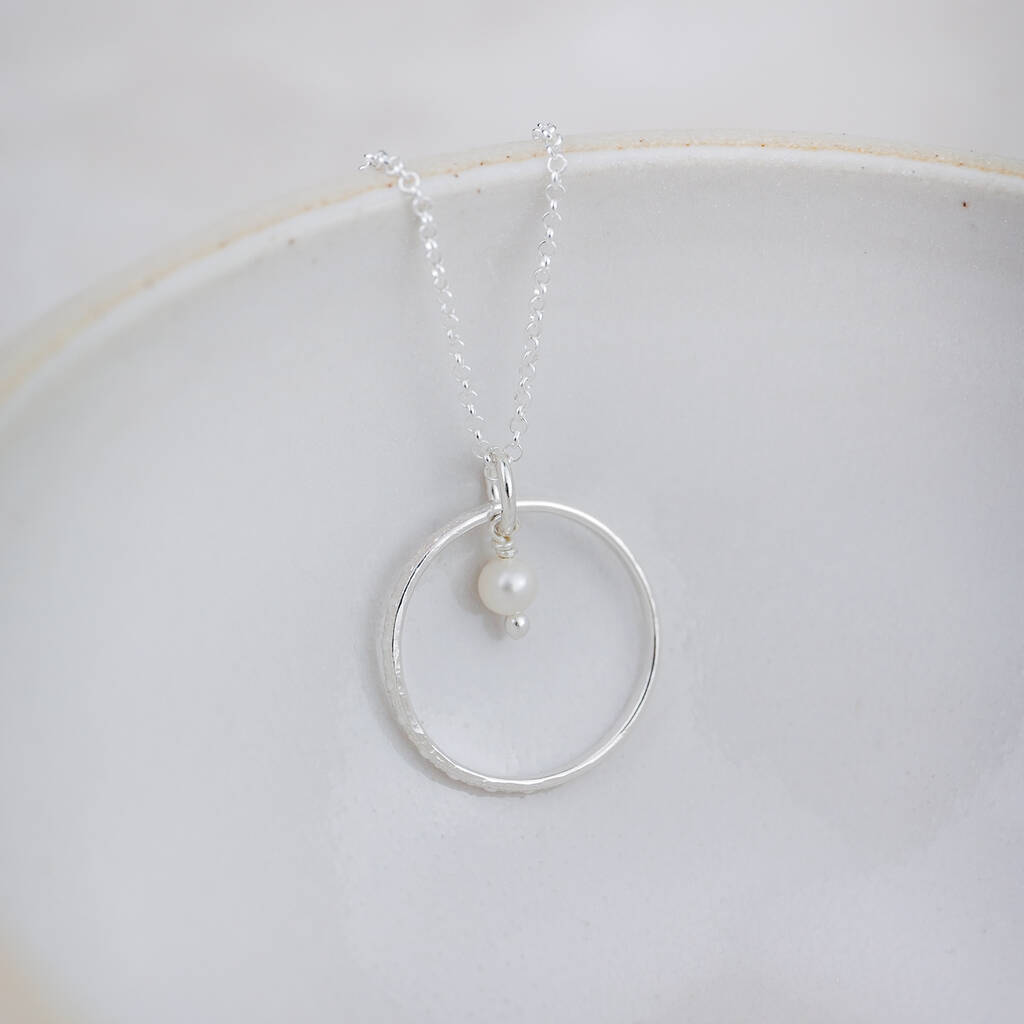 Sterling Silver Celestial Hoop Pendant With Pearl, 1 of 3
