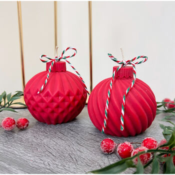 Red Christmas Candle With Christmas Tree Bauble Design, 4 of 11