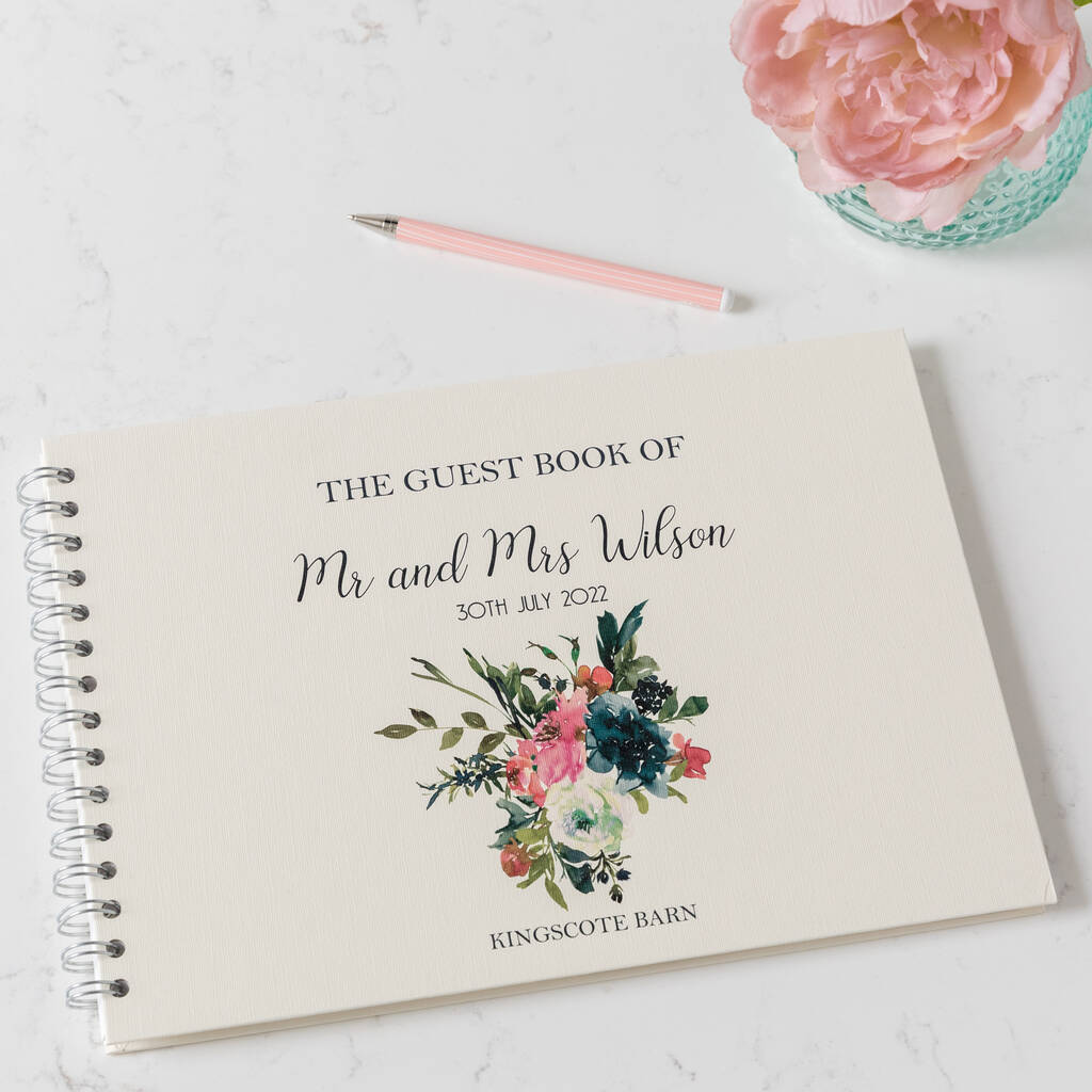 Hydrangea And Roses Floral Wedding Guest Book, 1 of 8