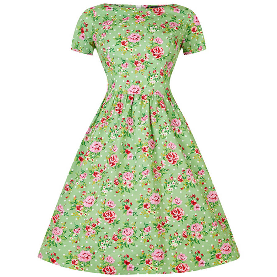 1950s Vintage Style Apple Green Floral Eloise Tea Dress By Lady Vintage ...