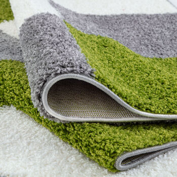 The Rugs Geometric Shaggy Rug Green Checkered Rug, 12 of 12