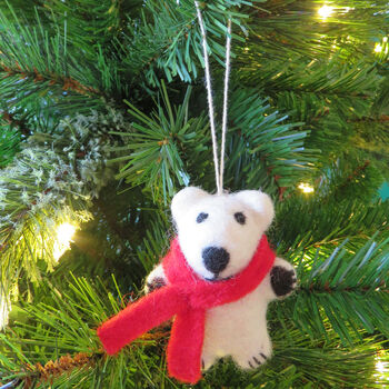Handmade Felt Pedro Polar Bear Hanging Decoration, 2 of 4
