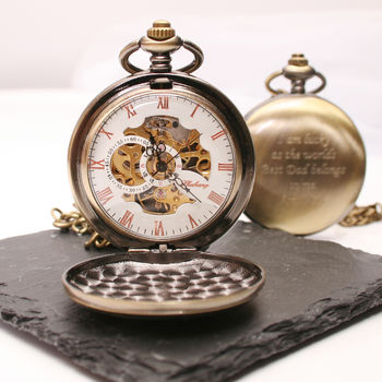 Engraved Bronze Pocket Watch Single Opening, 2 of 6