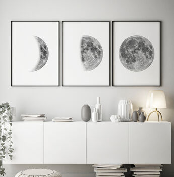 Set Of Three Black And White Moon Phases Prints, 7 of 7