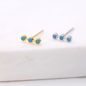 Tiny Turquoise Bar Stud Earrings In Sterling Silver, 8 of 12