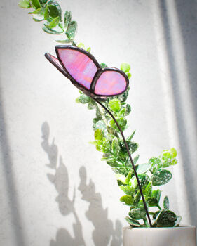 Stained Glass Butterfly Plant Stake Blue Pink Red, 3 of 9