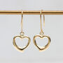 9ct Yellow Gold Open Heart Drop Earrings, thumbnail 1 of 3