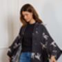 Japanese Origami Bird Print Black And Ivory Short Light Weight Kimono, thumbnail 4 of 6