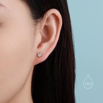 Star Huggie Hoop Earrings In Sterling Silver, 5 of 11