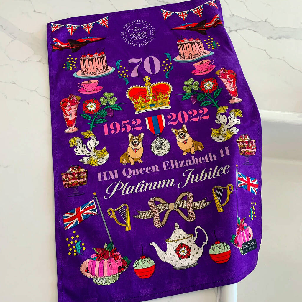 Pre Order Queens Platinum Jubilee Purple Tea Towel, 1 of 5