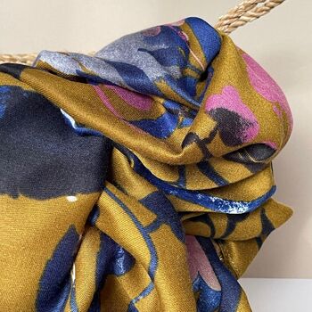 Autumn Leaves Print Scarf In Mustard Yellow, 2 of 3