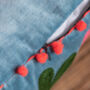 Smoke Blue Floral Embroidered Cotton Velvet Cushion, thumbnail 7 of 7