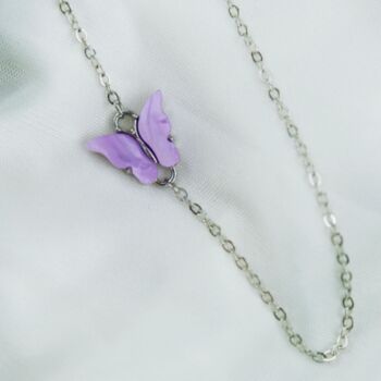 Silver Plated Purple Sideways Butterfly Necklace, 2 of 3