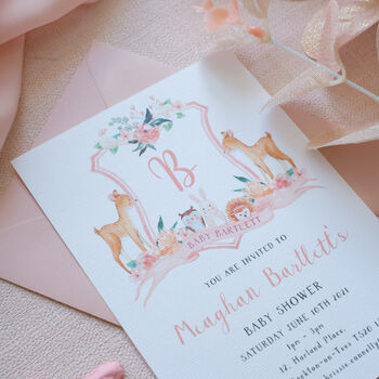 Pink Woodland Baby Shower Invitations, 3 of 6